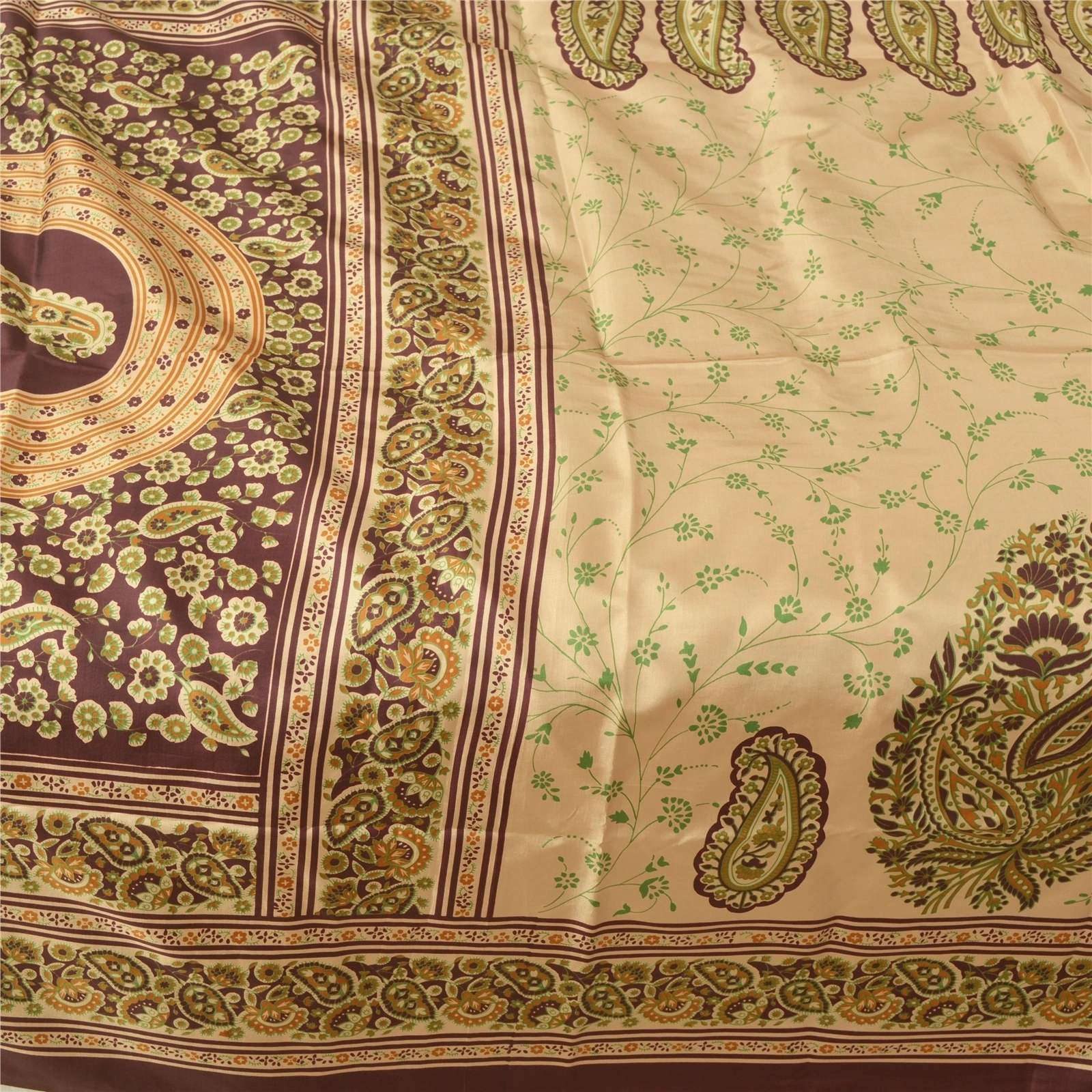 Sanskriti Vintage Cream Sari Art Silk Fabric Craft Printed Sewing 5 Yard Sarees, PR-52724-Cream-Printed Work-Art (Artificial) Silk-3