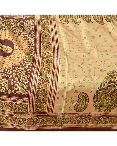 Sanskriti Vintage Cream Sari Art Silk Fabric Craft Printed Sewing 5 Yard Sarees, PR-52724-Cream-Printed Work-Art (Artificial) Silk-3