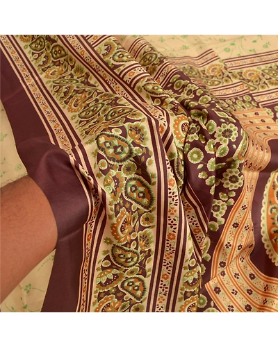 Sanskriti Vintage Cream Sari Art Silk Fabric Craft Printed Sewing 5 Yard Sarees, PR-52724-Cream-Printed Work-Art (Artificial) Silk-5