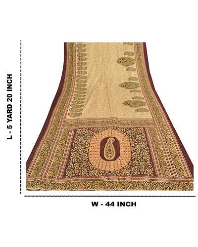 Sanskriti Vintage Cream Sari Art Silk Fabric Craft Printed Sewing 5 Yard Sarees, PR-52724-Cream-Printed Work-Art (Artificial) Silk-8