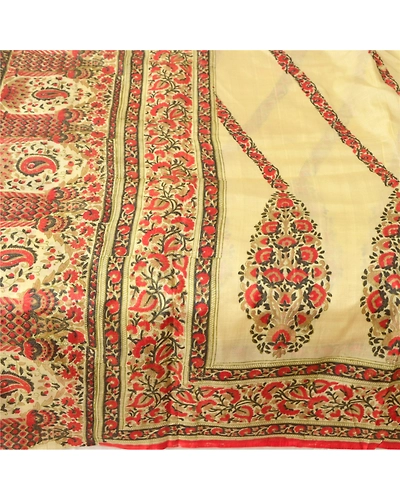 Sanskriti Vintage Cream Sarees Pure Silk Printed Sari Floral Soft Sewing Fabric, PR-52807-Cream-Pure Silk-3