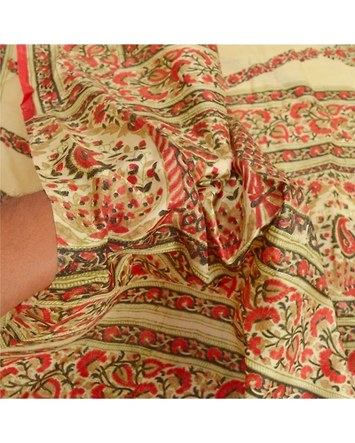 Sanskriti Vintage Cream Sarees Pure Silk Printed Sari Floral Soft Sewing Fabric, PR-52807-Cream-Pure Silk-5
