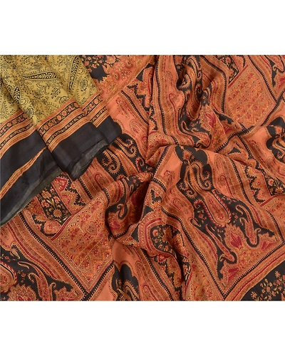 Sanskriti Vintage Green Sarees 100% Pure Silk Printed Sari Soft 5Yd Craft Fabric, PR-53092-Green-Pure Silk-1