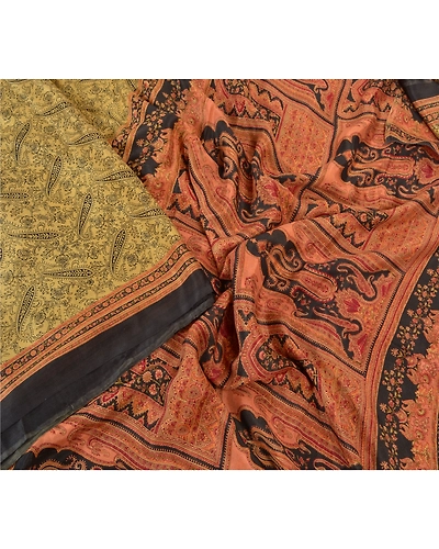 Sanskriti Vintage Green Sarees 100% Pure Silk Printed Sari Soft 5Yd Craft Fabric, PR-53092-Green-Pure Silk-2