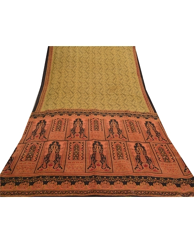 Sanskriti Vintage Green Sarees 100% Pure Silk Printed Sari Soft 5Yd Craft Fabric, PR-53092-Green-Pure Silk-7