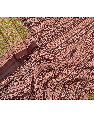 Sanskriti Vintage Green Sarees 100% Pure Silk Printed Sari Soft 5Yd Craft Fabric, PR-53210-Green-Pure Silk-1