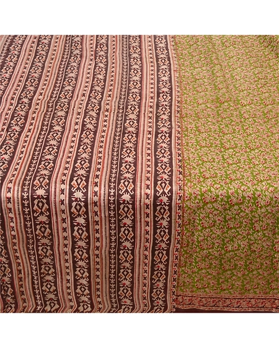 Sanskriti Vintage Green Sarees 100% Pure Silk Printed Sari Soft 5Yd Craft Fabric, PR-53210-Green-Pure Silk-3