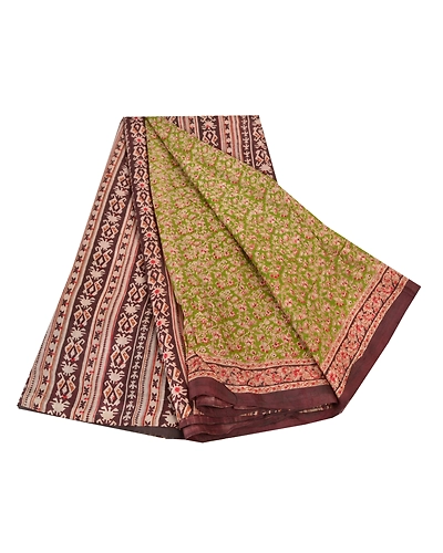 Sanskriti Vintage Green Sarees 100% Pure Silk Printed Sari Soft 5Yd Craft Fabric, PR-53210-Green-Pure Silk-6