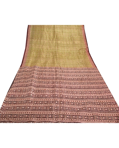 Sanskriti Vintage Green Sarees 100% Pure Silk Printed Sari Soft 5Yd Craft Fabric, PR-53210-Green-Pure Silk-7