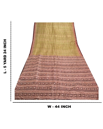 Sanskriti Vintage Green Sarees 100% Pure Silk Printed Sari Soft 5Yd Craft Fabric, PR-53210-Green-Pure Silk-8