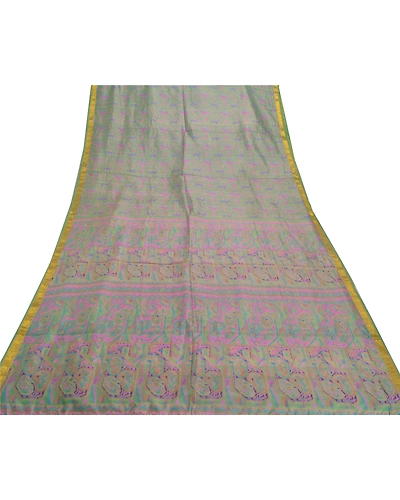Sanskriti Vintage Green Sarees Pure Silk Printed Zari Border Sari Craft Fabric, PR-53323-Green-Pure Silk-7