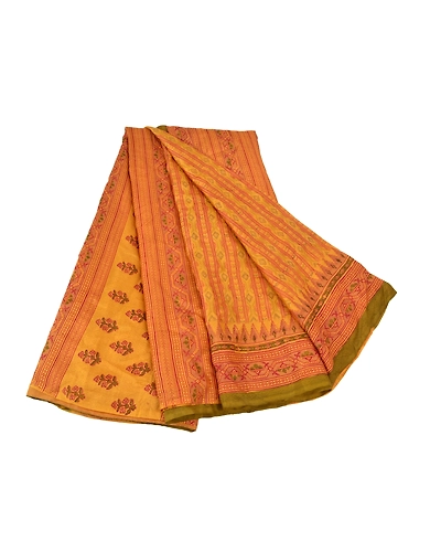 Sanskriti Vintage Yellow Sarees 100% Pure Silk Printed Sari Floral Craft Fabric, PR-53393-Yellow-Pure Silk-6