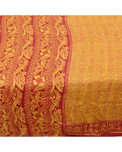 Sanskriti Vintage Mustard Sarees Pure Silk Printed Sari Soft 5Yd Craft Fabric, PR-53470-Mustard-Pure Silk-3