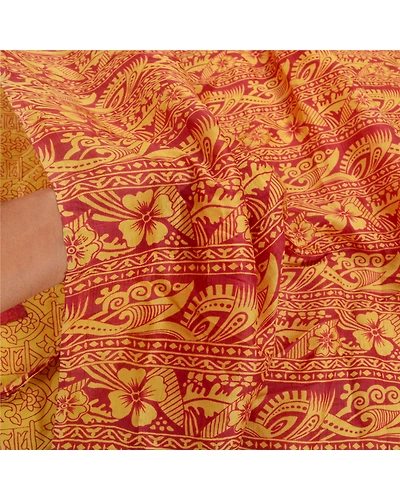 Sanskriti Vintage Mustard Sarees Pure Silk Printed Sari Soft 5Yd Craft Fabric, PR-53470-Mustard-Pure Silk-5