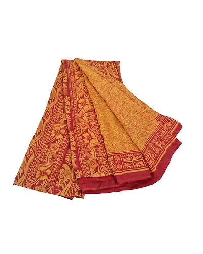 Sanskriti Vintage Mustard Sarees Pure Silk Printed Sari Soft 5Yd Craft Fabric, PR-53470-Mustard-Pure Silk-6