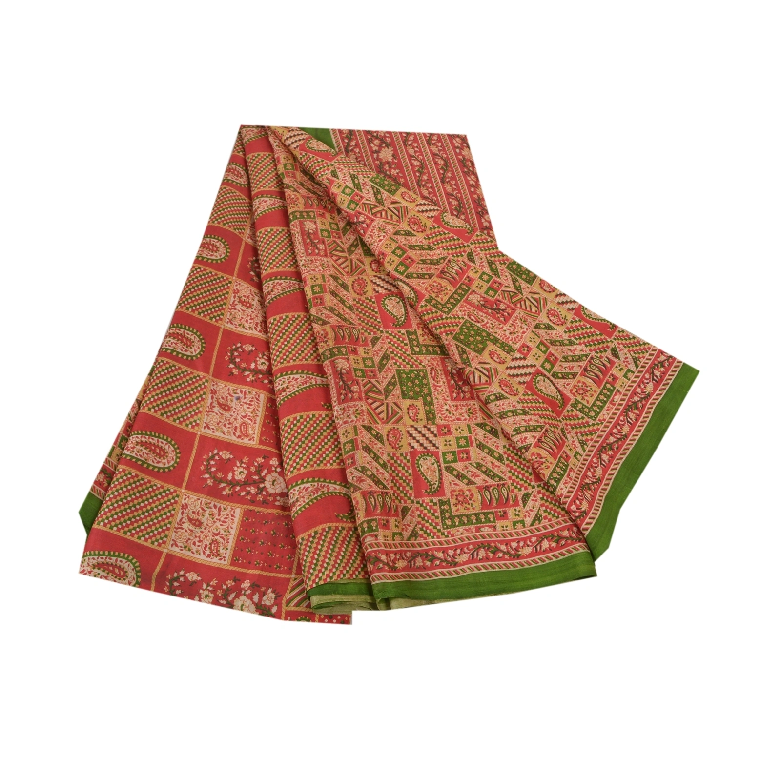 Sanskriti Vintage Red Sarees 100% Pure Silk Printed Sari Soft 5Yd Craft Fabric, PR-53624-Red-Pure Silk-6