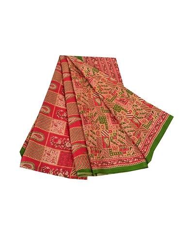 Sanskriti Vintage Red Sarees 100% Pure Silk Printed Sari Soft 5Yd Craft Fabric, PR-53624-Red-Pure Silk-6