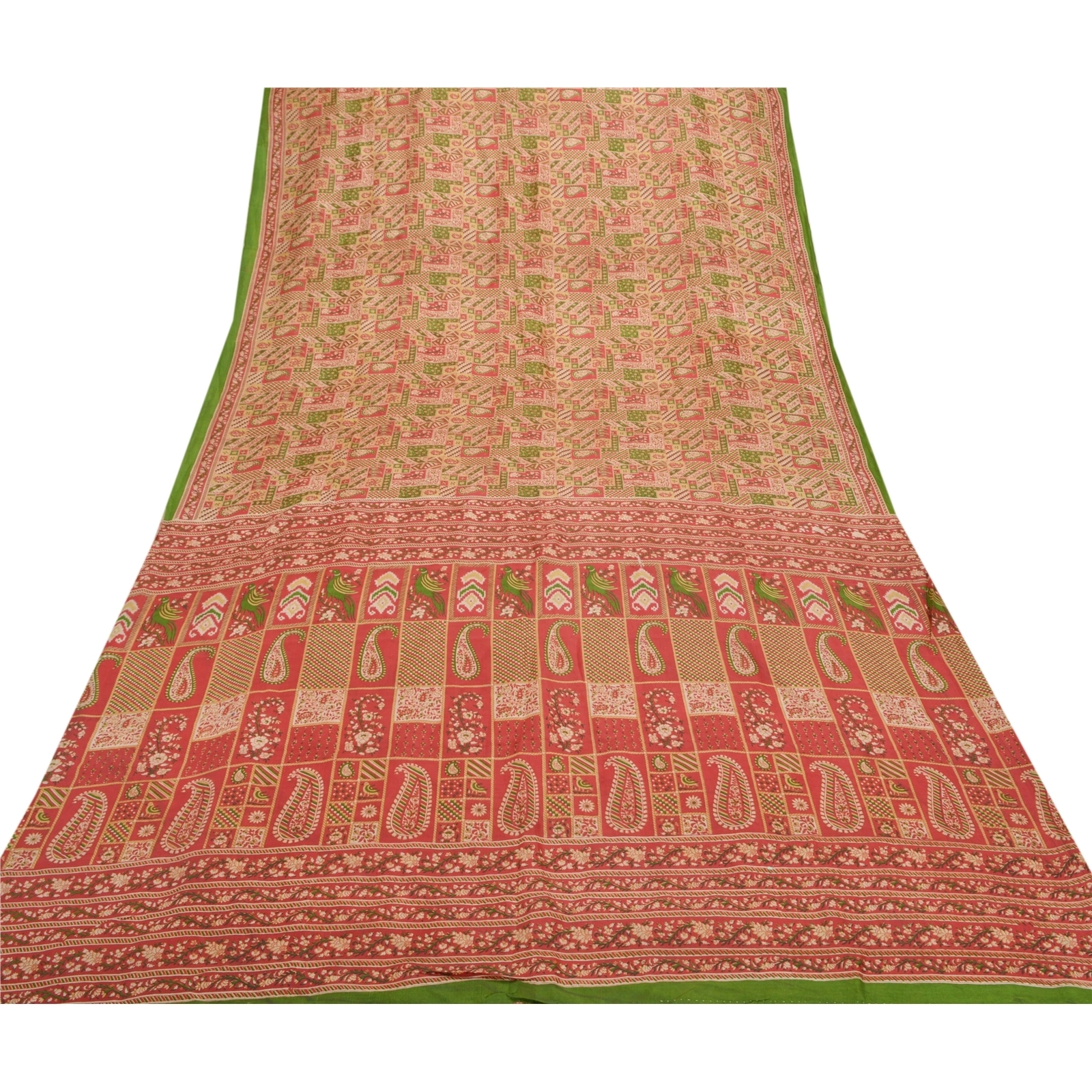 Sanskriti Vintage Red Sarees 100% Pure Silk Printed Sari Soft 5Yd Craft Fabric, PR-53624-Red-Pure Silk-7