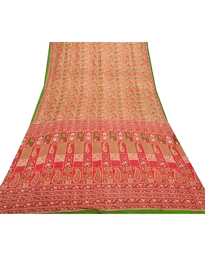 Sanskriti Vintage Red Sarees 100% Pure Silk Printed Sari Soft 5Yd Craft Fabric, PR-53624-Red-Pure Silk-7