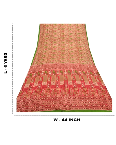 Sanskriti Vintage Red Sarees 100% Pure Silk Printed Sari Soft 5Yd Craft Fabric, PR-53624-Red-Pure Silk-8