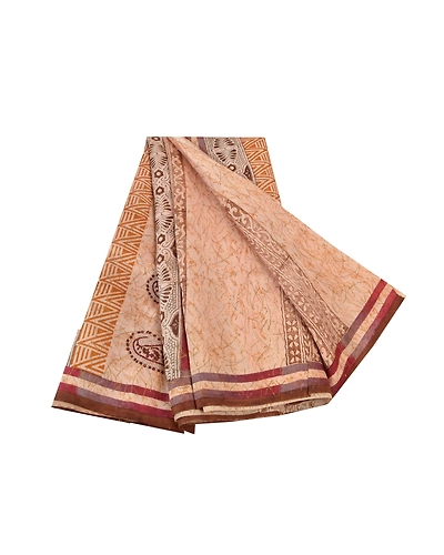 Sanskriti Vintage Cream Sarees Pure Silk Printed Sari Soft Indian Craft Fabric, PR-53702-Cream-Pure Silk-6