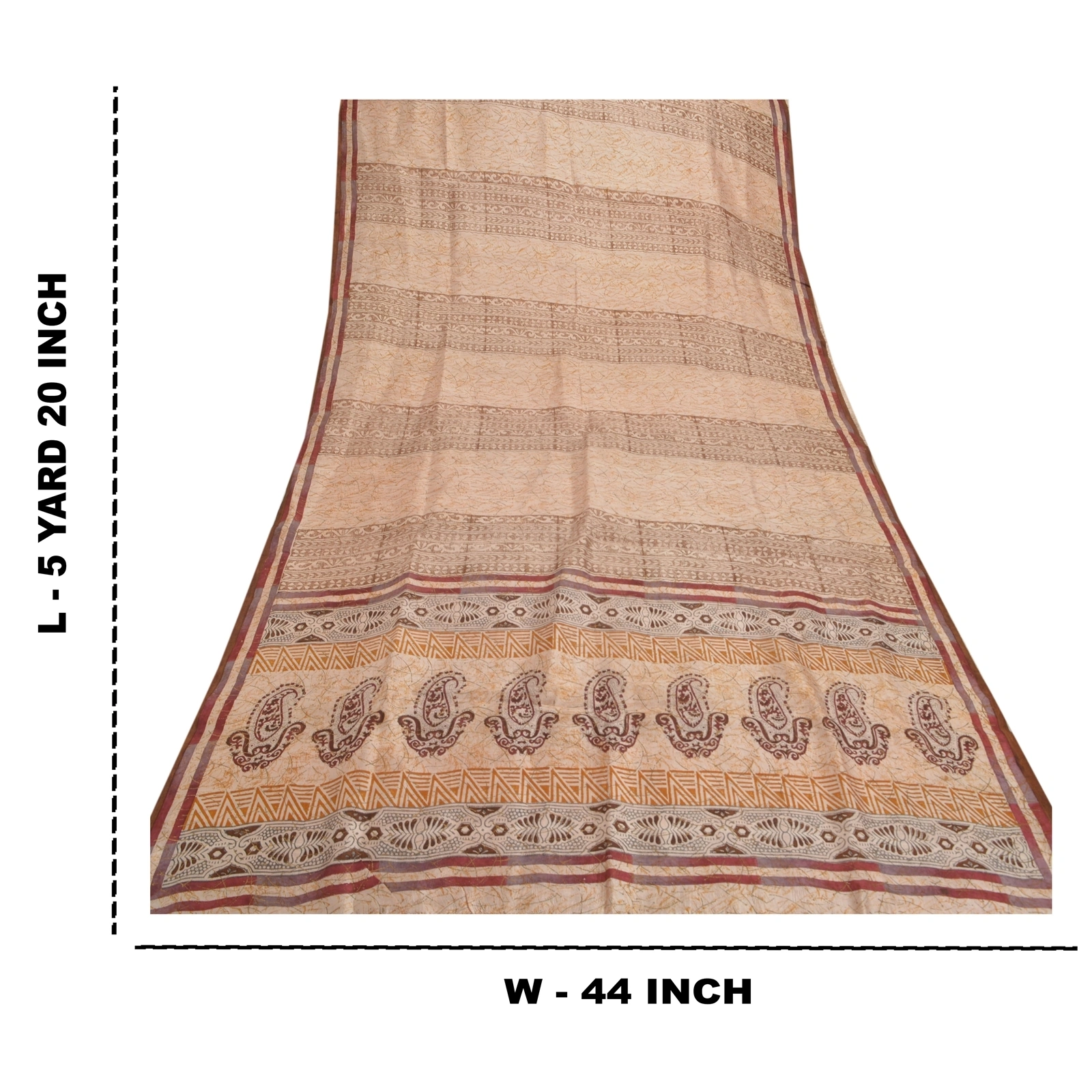 Sanskriti Vintage Cream Sarees Pure Silk Printed Sari Soft Indian Craft Fabric, PR-53702-Cream-Pure Silk-8