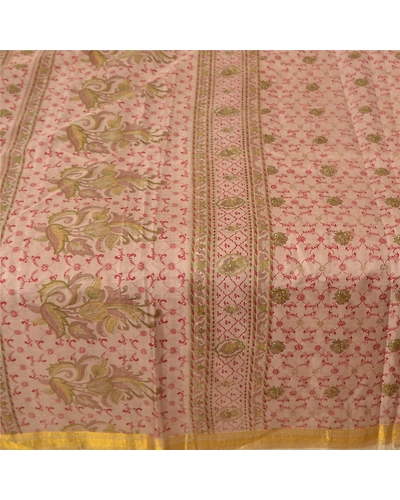Sanskriti Vintage Brown Sarees Pure Silk Printed Zari Border Sari Craft Fabric, PR-53786-Brown-Pure Silk-3
