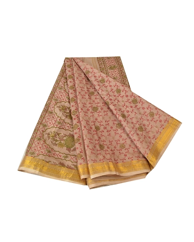 Sanskriti Vintage Brown Sarees Pure Silk Printed Zari Border Sari Craft Fabric, PR-53786-Brown-Pure Silk-6