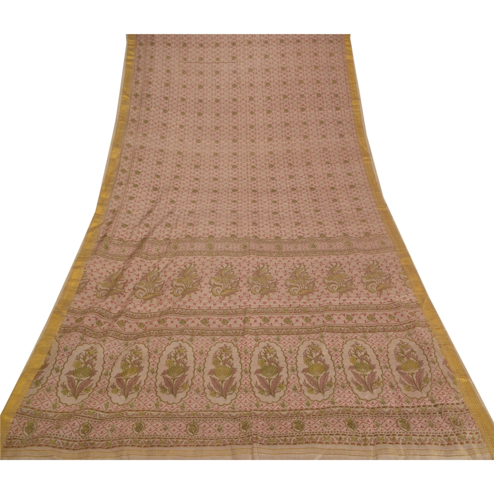 Sanskriti Vintage Brown Sarees Pure Silk Printed Zari Border Sari Craft Fabric, PR-53786-Brown-Pure Silk-7