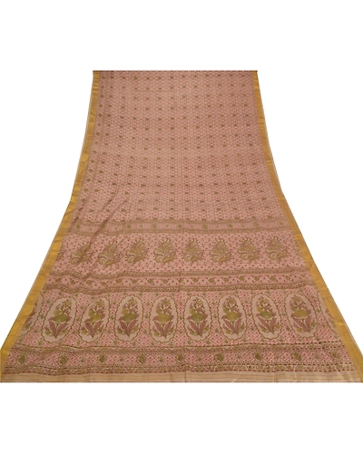 Sanskriti Vintage Brown Sarees Pure Silk Printed Zari Border Sari Craft Fabric, PR-53786-Brown-Pure Silk-7