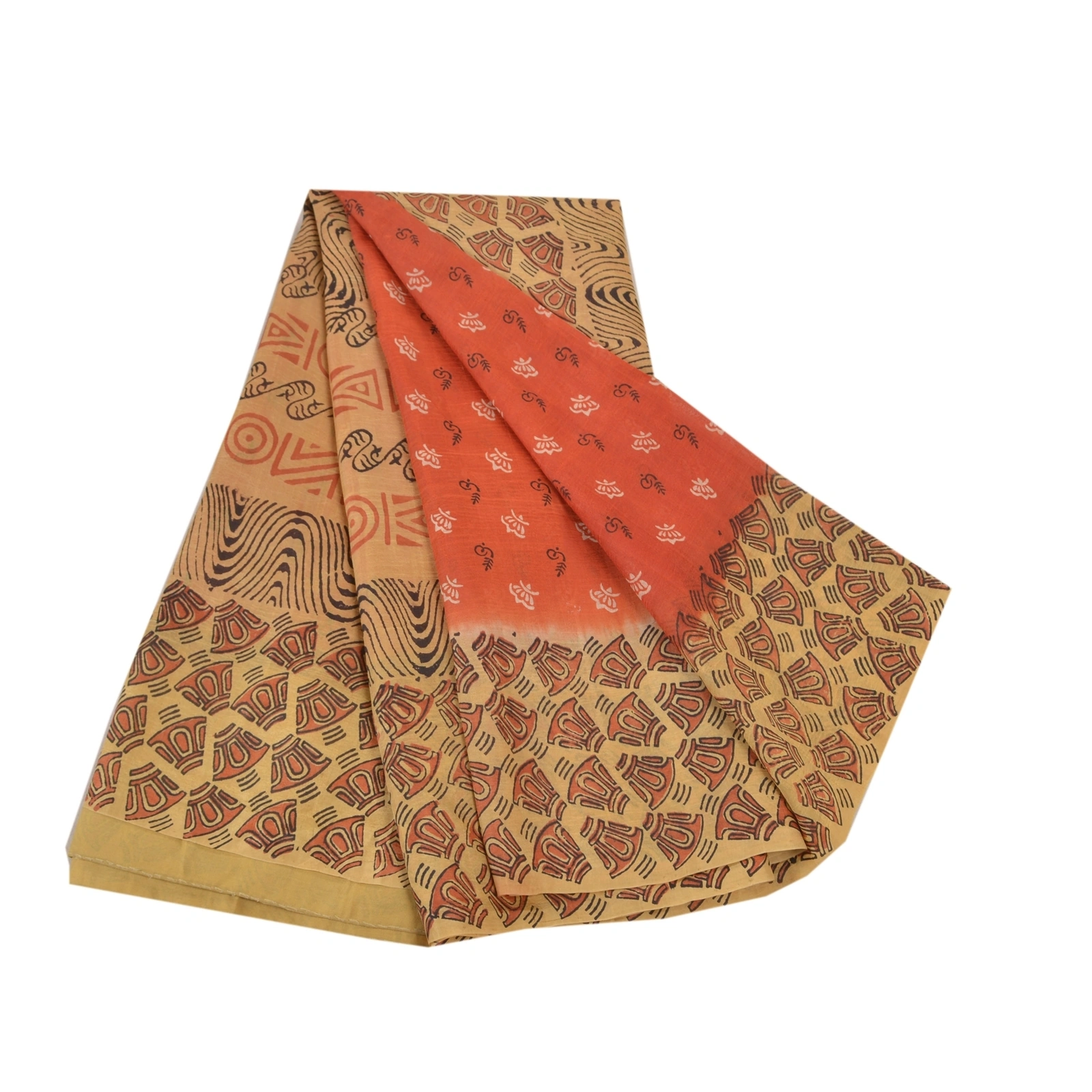 Sanskriti Vintage Peach &amp; Brown Sarees Pure Silk Printed Sari 5Yd Craft Fabric, PR-54050-Peach &amp; Brown-Pure Silk-6