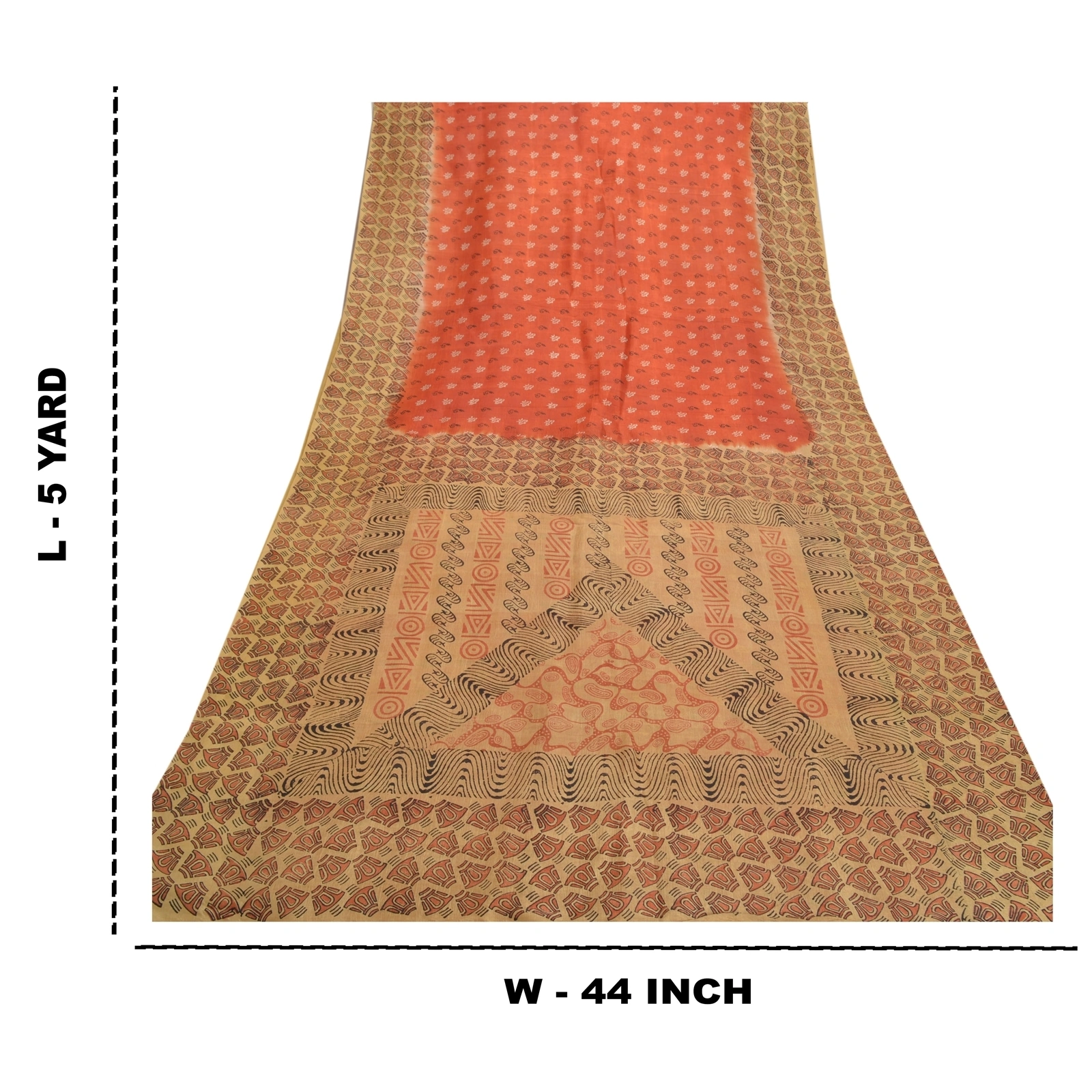 Sanskriti Vintage Peach &amp; Brown Sarees Pure Silk Printed Sari 5Yd Craft Fabric, PR-54050-Peach &amp; Brown-Pure Silk-8