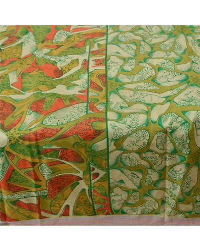 Sanskriti Vintage Green Sarees 100% Pure Silk Printed Sari Soft 5Yd Craft Fabric, PR-54205-Green-Pure Silk-3