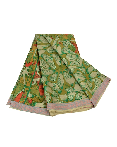 Sanskriti Vintage Green Sarees 100% Pure Silk Printed Sari Soft 5Yd Craft Fabric, PR-54205-Green-Pure Silk-6
