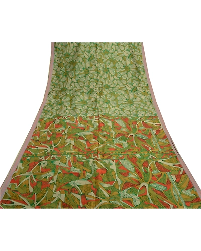 Sanskriti Vintage Green Sarees 100% Pure Silk Printed Sari Soft 5Yd Craft Fabric, PR-54205-Green-Pure Silk-7