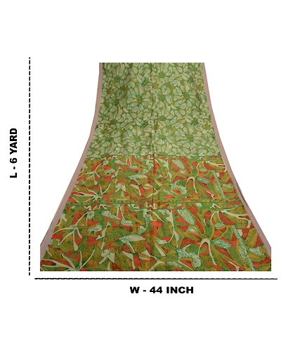 Sanskriti Vintage Green Sarees 100% Pure Silk Printed Sari Soft 5Yd Craft Fabric, PR-54205-Green-Pure Silk-8
