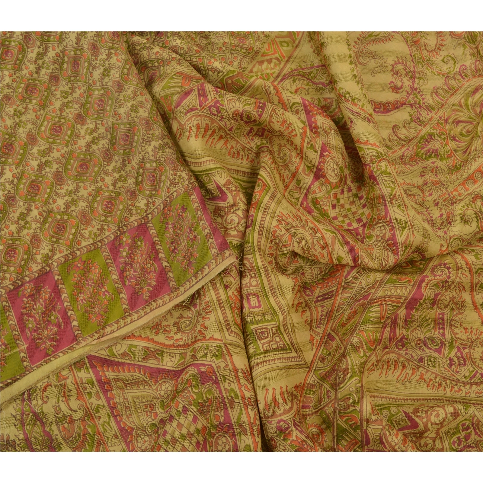 Sanskriti Vintage Green Sarees Pure Silk Printed Woven Sari Soft Craft Fabric, PR-54207-Green-Pure Silk-2