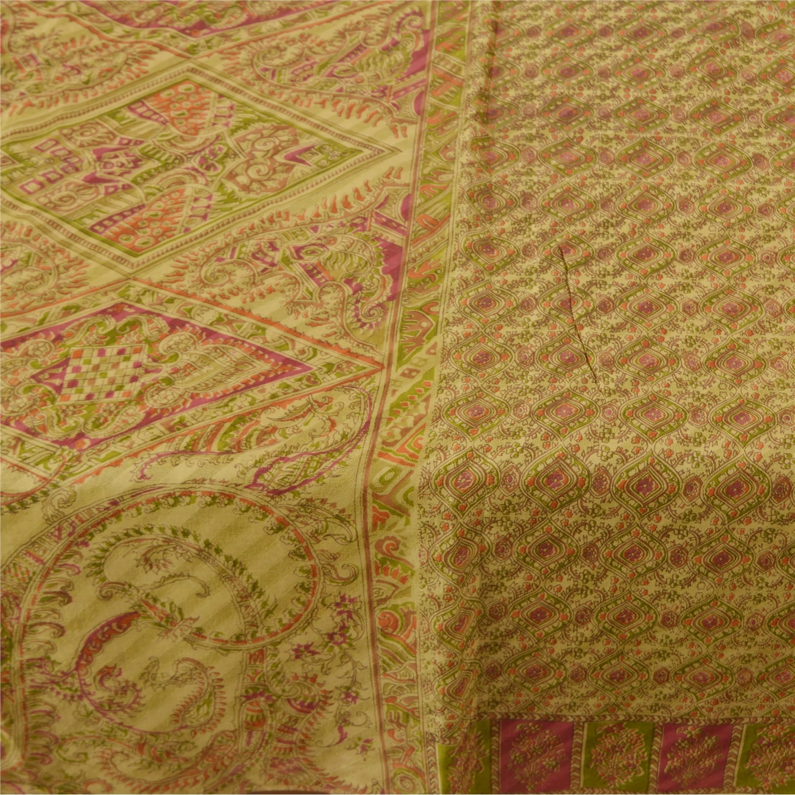 Sanskriti Vintage Green Sarees Pure Silk Printed Woven Sari Soft Craft Fabric, PR-54207-Green-Pure Silk-3