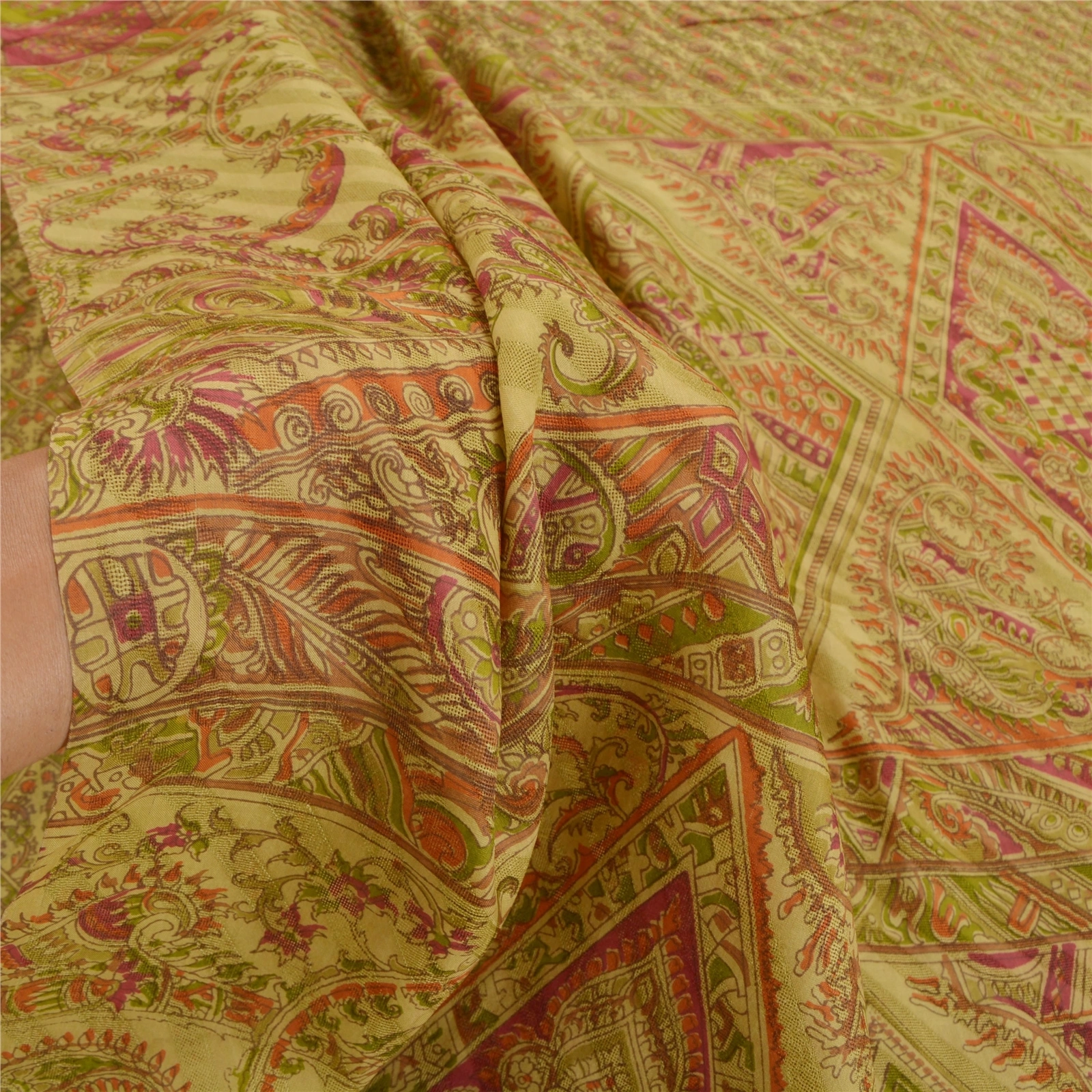 Sanskriti Vintage Green Sarees Pure Silk Printed Woven Sari Soft Craft Fabric, PR-54207-Green-Pure Silk-5