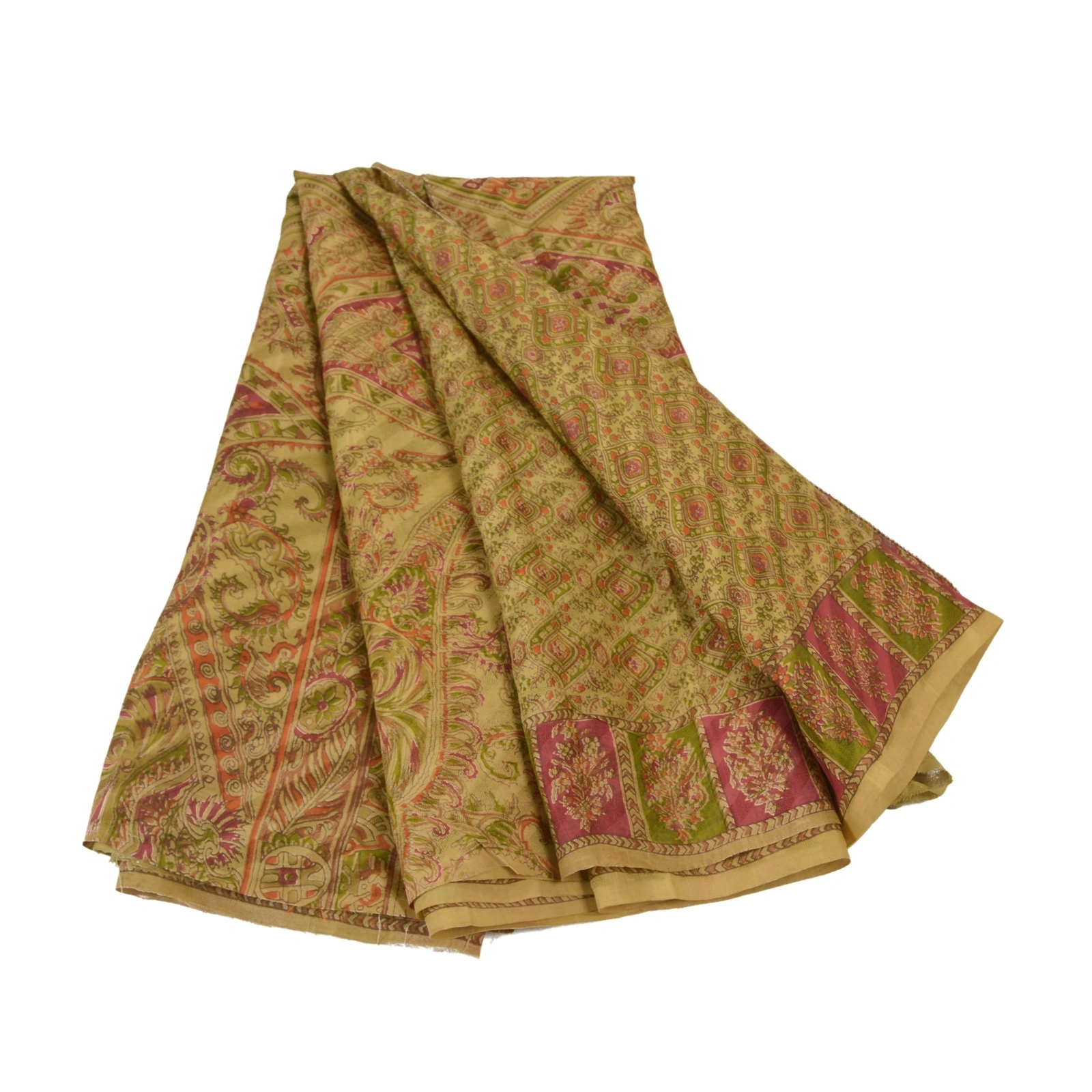 Sanskriti Vintage Green Sarees Pure Silk Printed Woven Sari Soft Craft Fabric, PR-54207-Green-Pure Silk-6