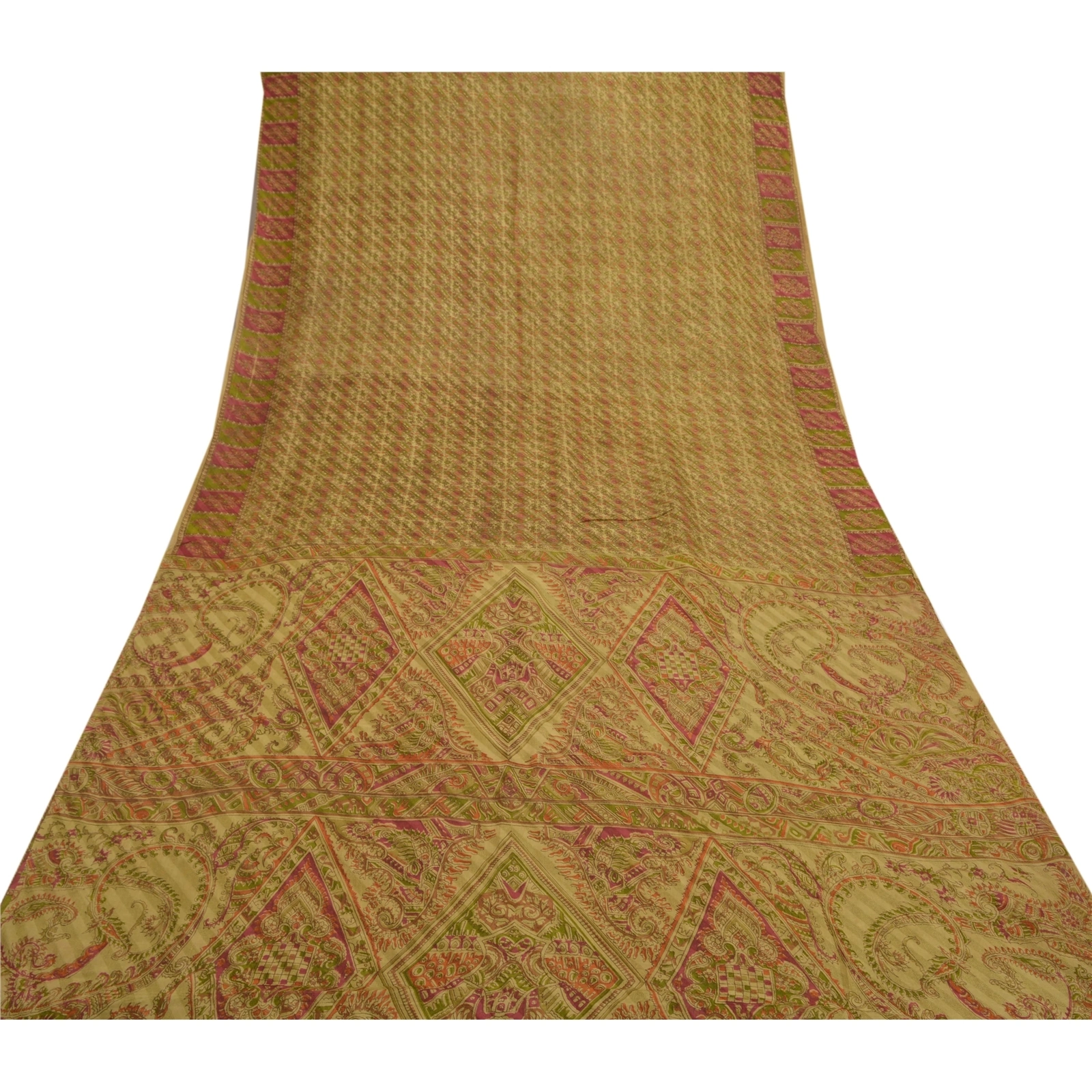 Sanskriti Vintage Green Sarees Pure Silk Printed Woven Sari Soft Craft Fabric, PR-54207-Green-Pure Silk-7