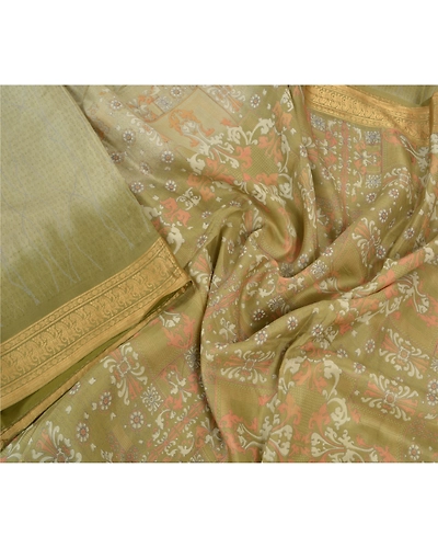Sanskriti Vintage Green Sarees 100% Pure Silk Printed Sari Soft 5Yd Craft Fabric, PR-54276-Green-Pure Silk-2