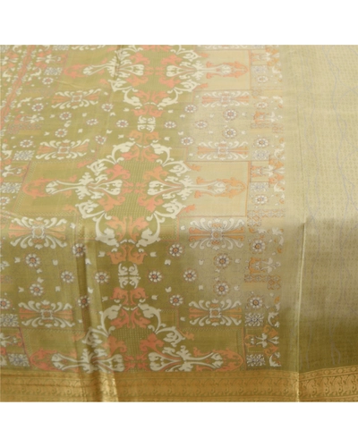 Sanskriti Vintage Green Sarees 100% Pure Silk Printed Sari Soft 5Yd Craft Fabric, PR-54276-Green-Pure Silk-3