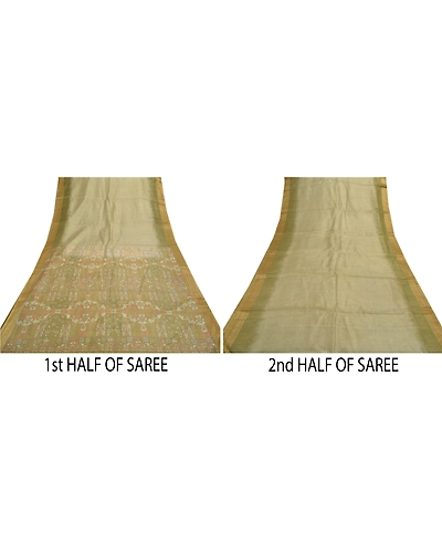 Sanskriti Vintage Green Sarees 100% Pure Silk Printed Sari Soft 5Yd Craft Fabric, PR-54276-Green-Pure Silk-4