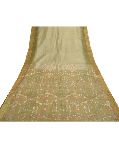 Sanskriti Vintage Green Sarees 100% Pure Silk Printed Sari Soft 5Yd Craft Fabric, PR-54276-Green-Pure Silk-7
