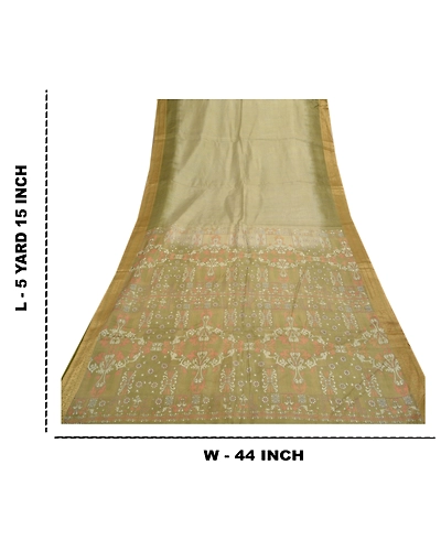 Sanskriti Vintage Green Sarees 100% Pure Silk Printed Sari Soft 5Yd Craft Fabric, PR-54276-Green-Pure Silk-8