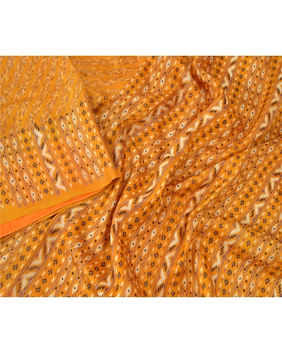 Sanskriti Vintage Mustard Sarees Pure Silk Printed Sari Soft 5Yd Craft Fabric, PR-54443-Mustard-Pure Silk-2