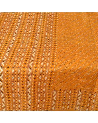 Sanskriti Vintage Mustard Sarees Pure Silk Printed Sari Soft 5Yd Craft Fabric, PR-54443-Mustard-Pure Silk-3