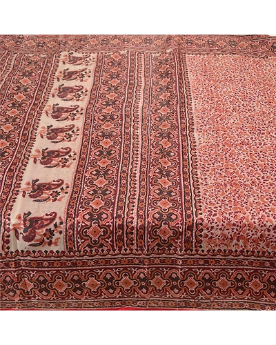 Sanskriti Vintage Cream Sarees 100% Pure Silk Printed Fabric Craft 5 Yard Sari, PR-54468-Cream &amp; Brown-Printed Work-100% Pure Silk-3
