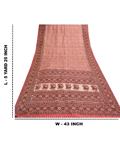 Sanskriti Vintage Cream Sarees 100% Pure Silk Printed Fabric Craft 5 Yard Sari, PR-54468-Cream &amp; Brown-Printed Work-100% Pure Silk-8